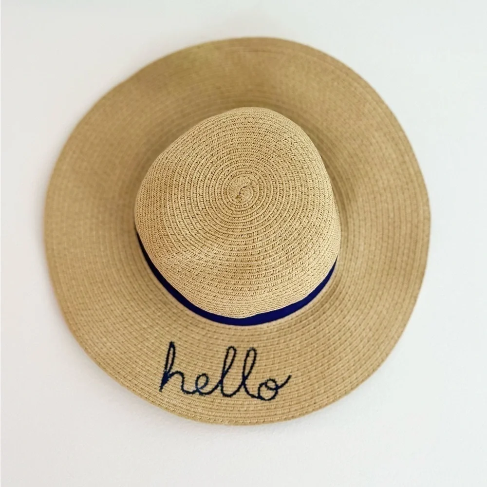 Carter's Summer Sun Hat with Navy Blue “Hello” Embroidery Baby Girls 0-9 Months